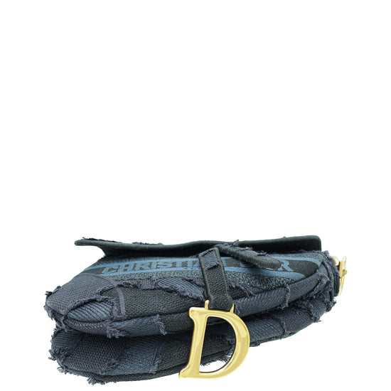 Christian Dior Blue Embroidered Camouflage Saddle Bag