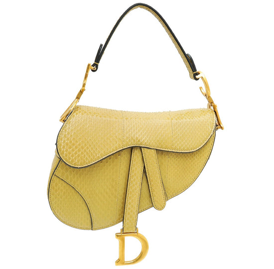 Christian Dior Dark Mustard Python Saddle Mini Bag
