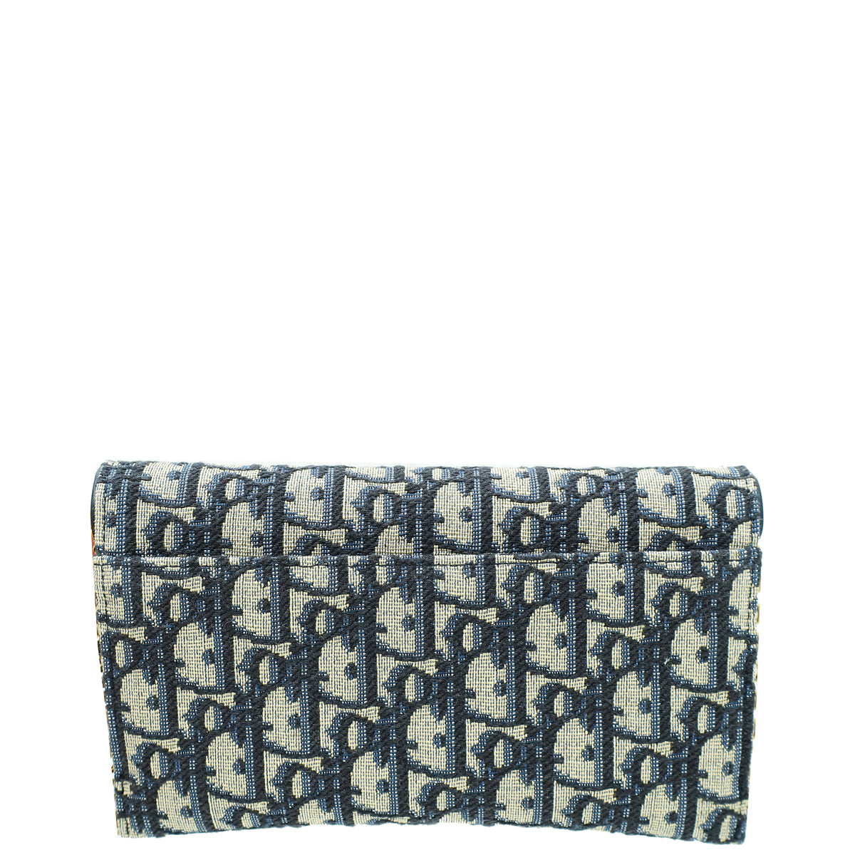 Christian Dior Navy Blue Oblique Jacquard Saddle Chain Wallet-Christian Dior-THE CLOSET