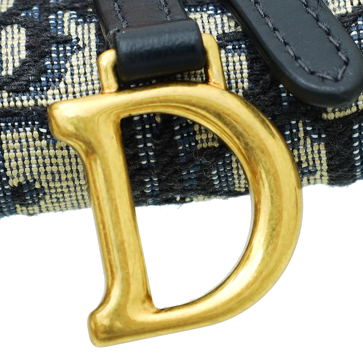 Christian Dior Navy Blue Oblique Jacquard Saddle Chain Wallet