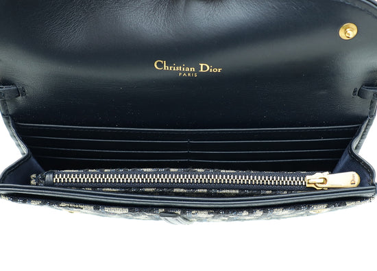 Christian Dior Navy Blue Oblique Jacquard Saddle Chain Wallet