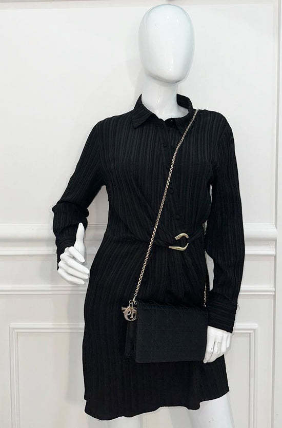 Christian Dior Black Satin Lady Dior Convertible Chain Clutch