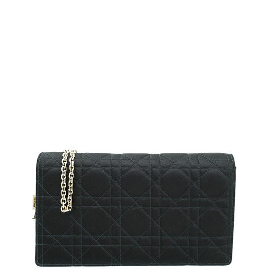 Christian Dior Black Satin Lady Dior Convertible Chain Clutch