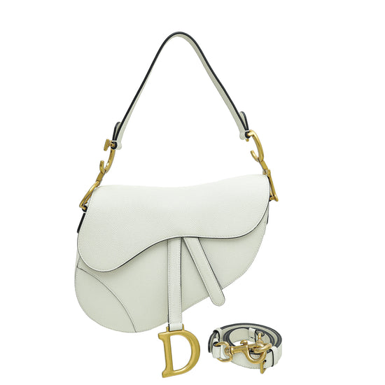 Christian Dior White Saddle Bag Medium