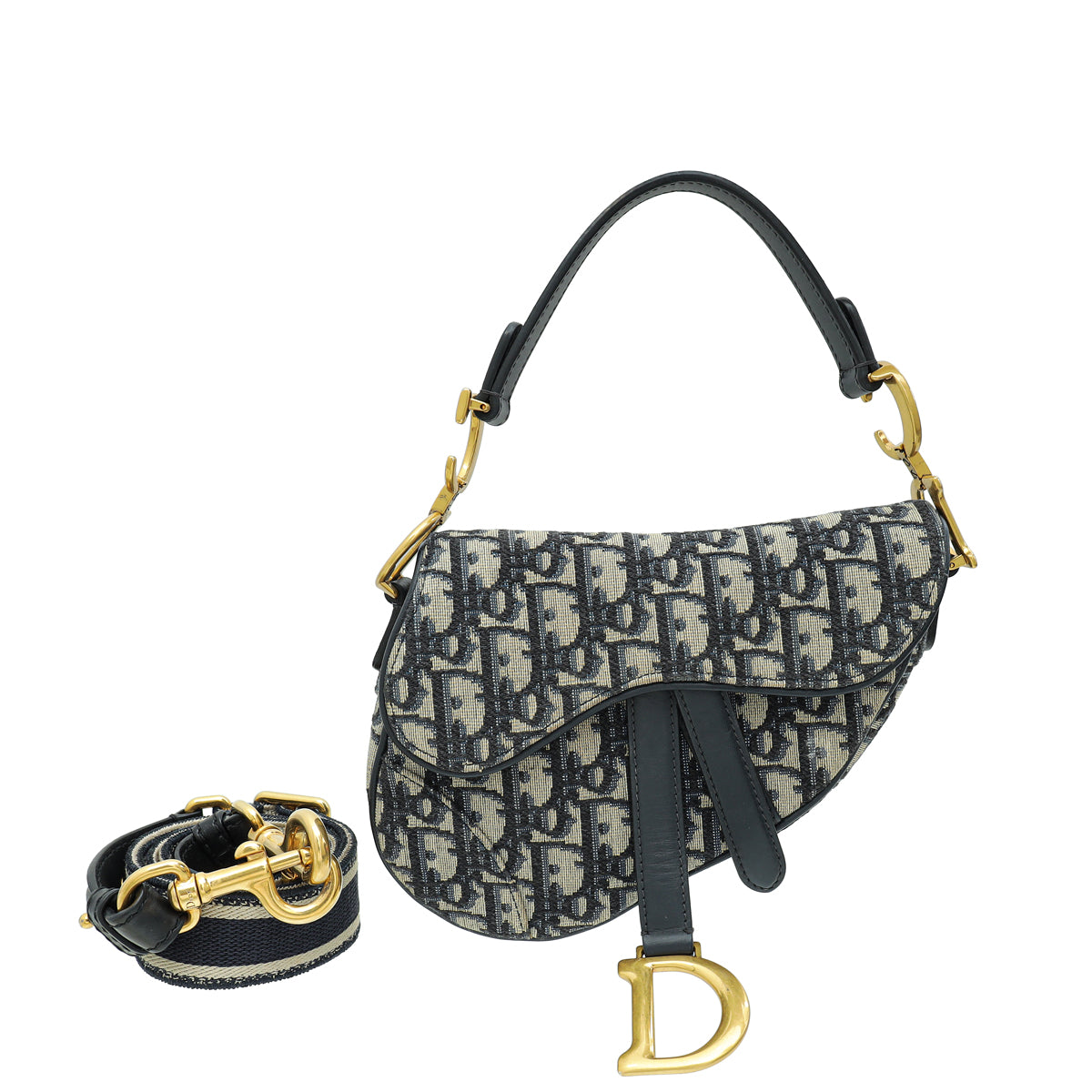 Christian Dior Navy Blue Oblique Saddle Mini Bag W/ Adjustable Strap-Christian Dior-THE CLOSET
