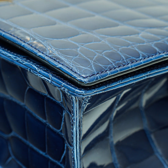 Christian Dior Saphire Blue Shiny Alligator Diorama Flap Medium Bag