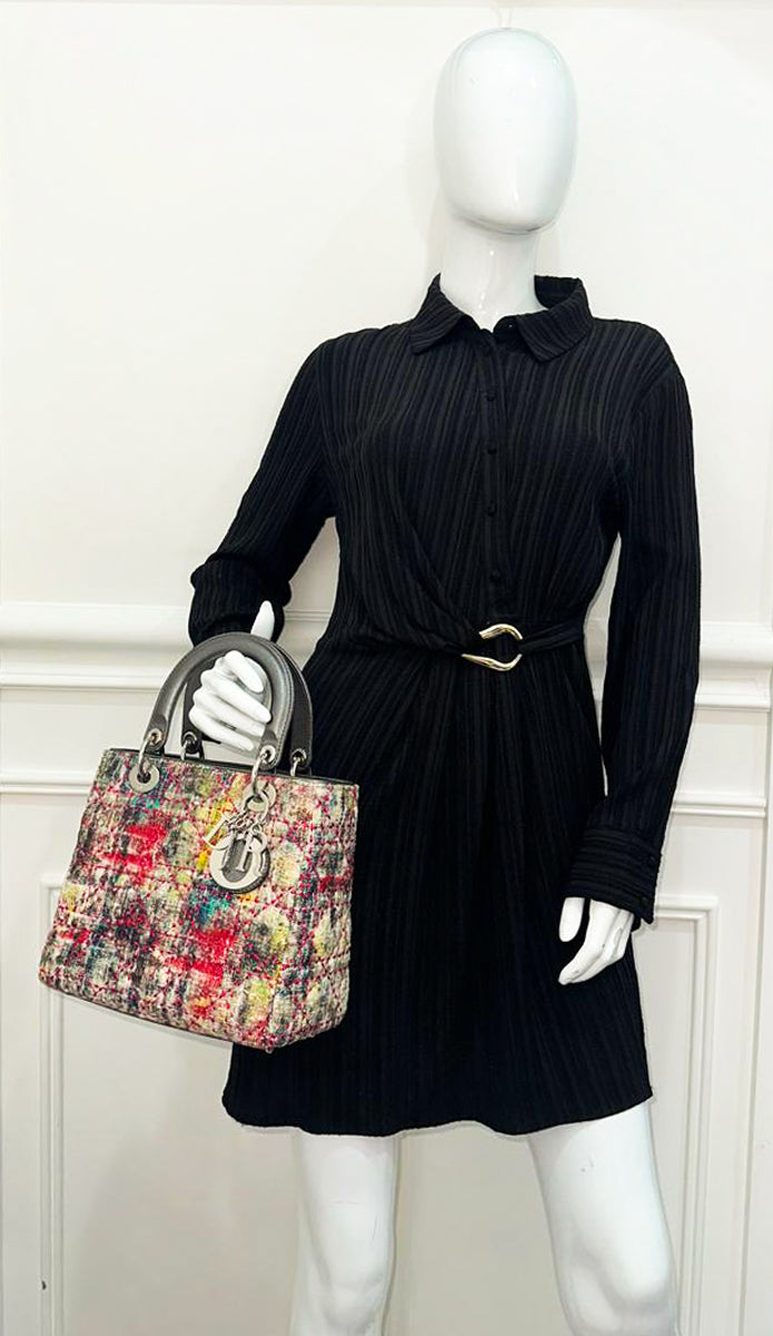 Christian Dior  Multicolor Tweed Wool Lady Dior Medium Bag