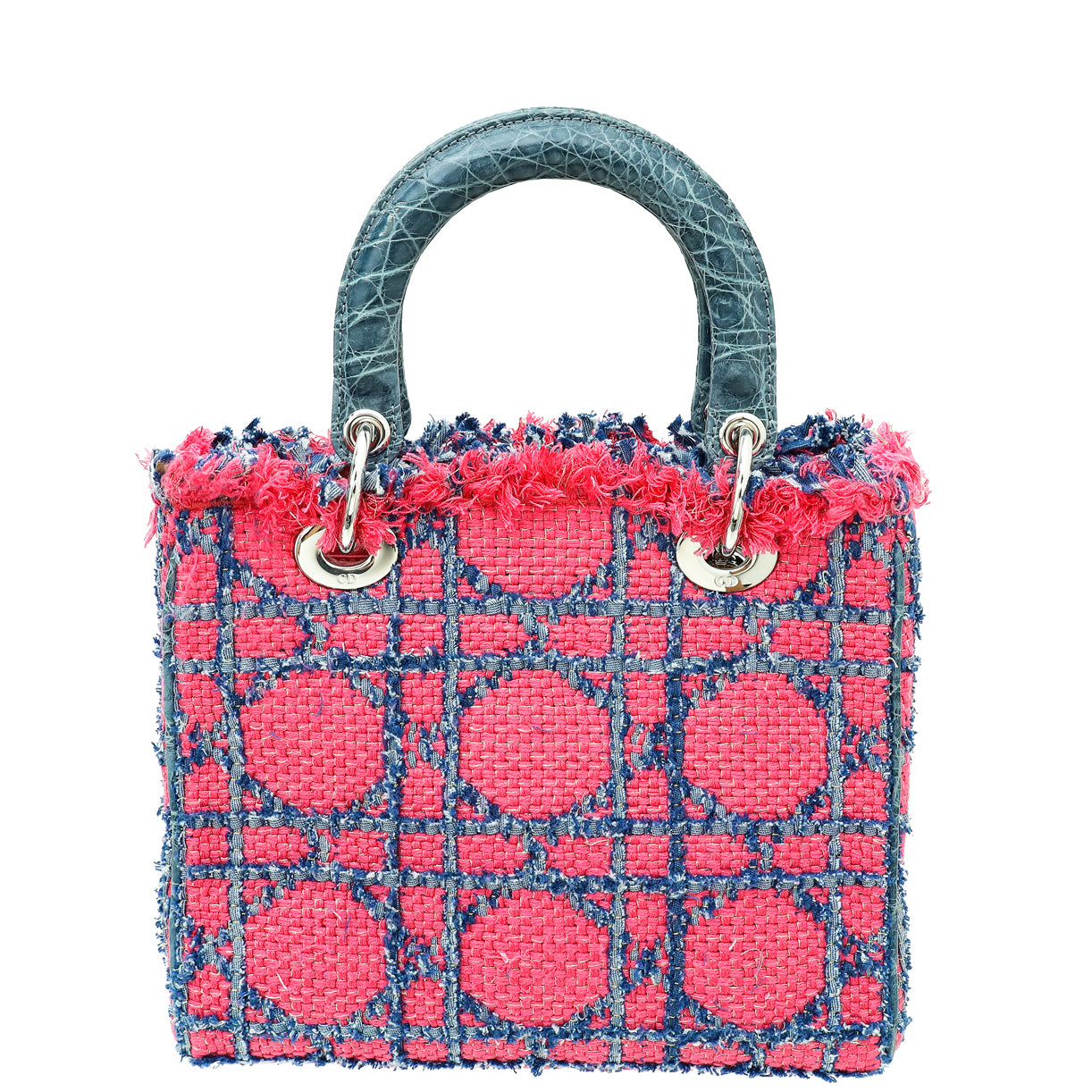 Christian Dior Bicolor Tweed Fringe Crocodile Handle Lady Dior Medium Bag-Christian Dior-THE CLOSET