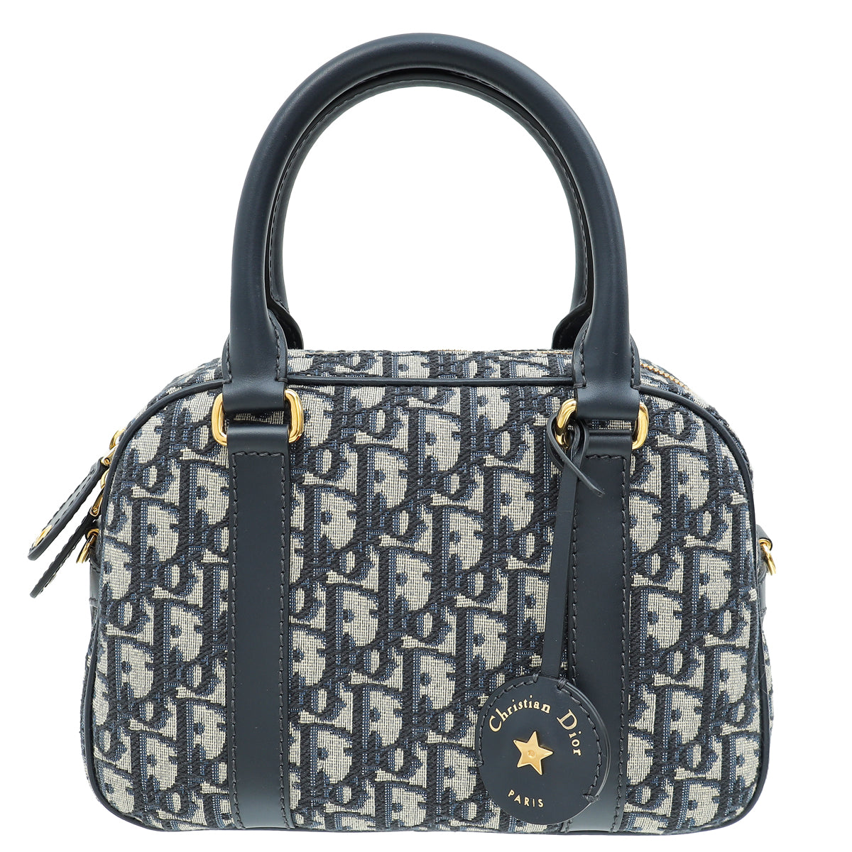 Christian Dior Navy Blue Oblique D-Vibe Medium Bowling Bag-Christian Dior-THE CLOSET