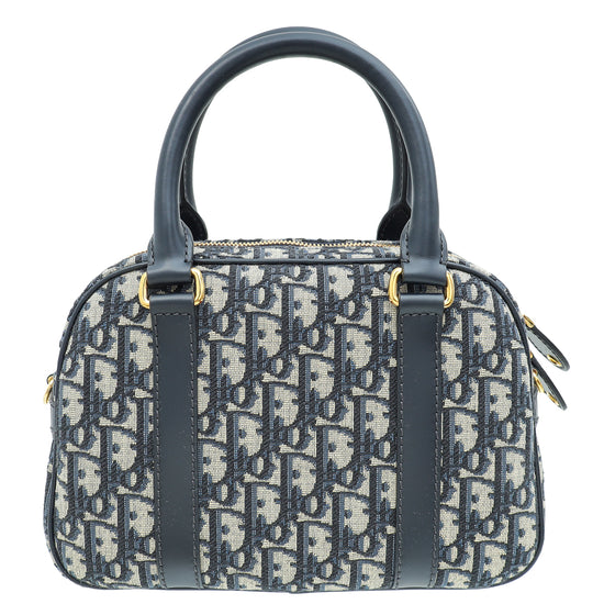 Christian Dior Navy Blue Oblique D-Vibe Medium Bowling Bag