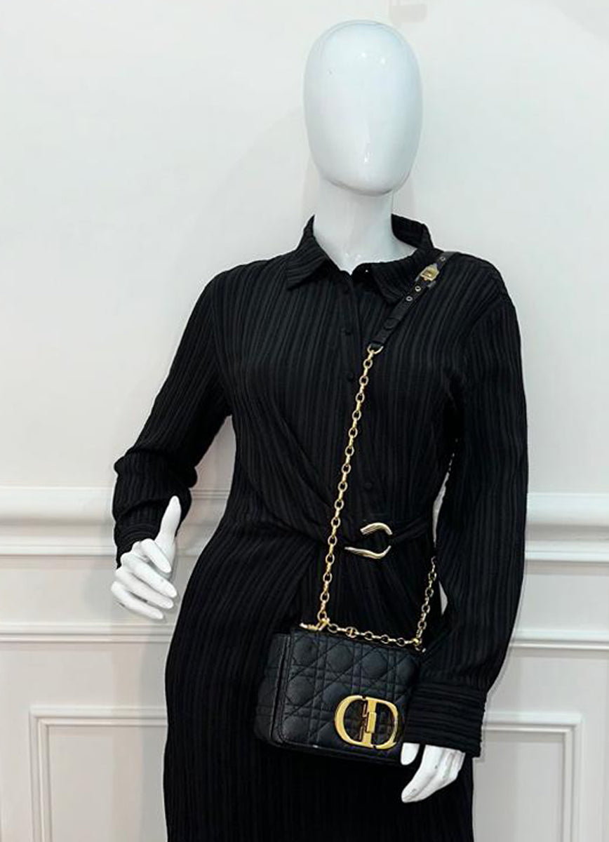 Christian Dior Black Caro Cannage Small Shoulder Bag