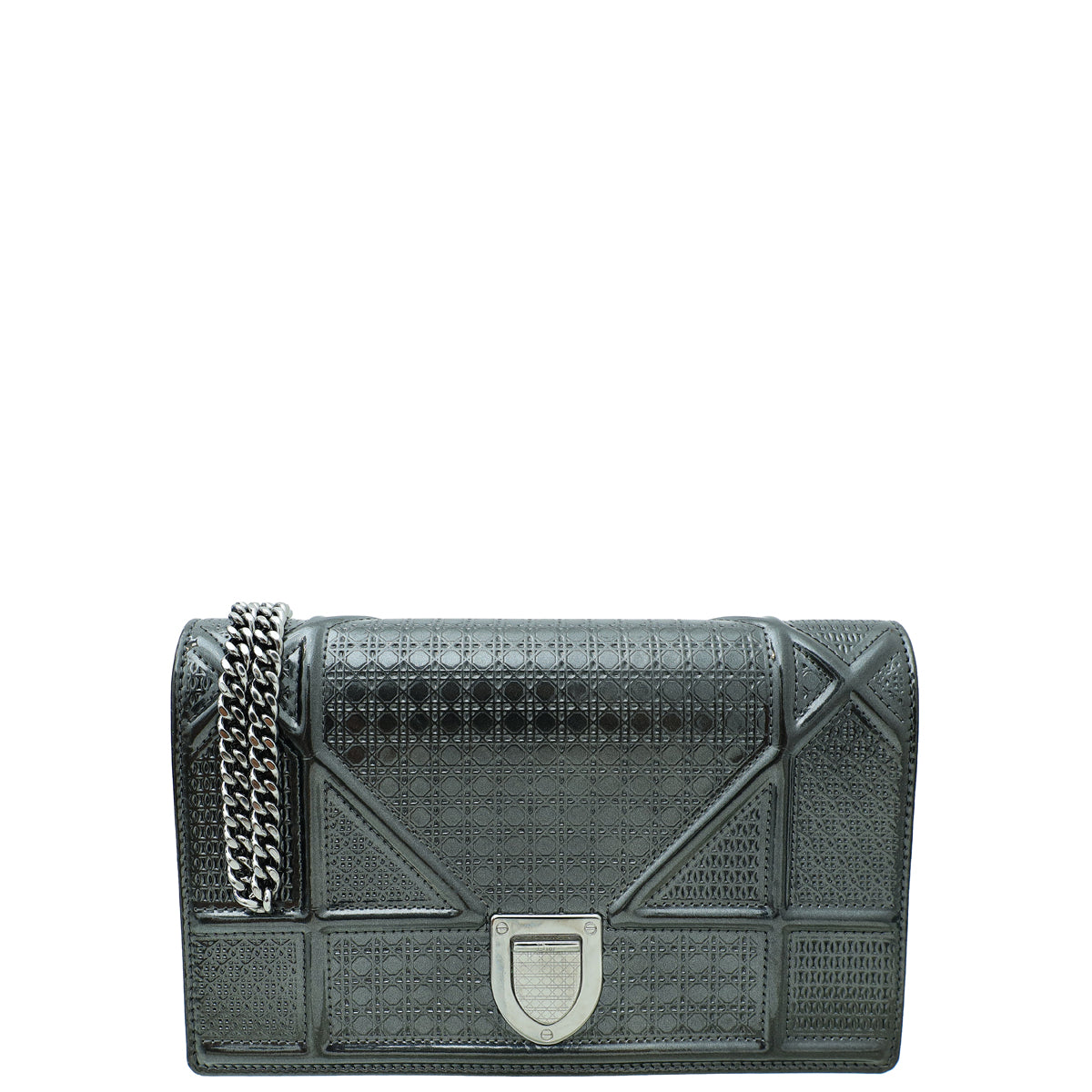 Christian Dior Dark Grey Diorama Micro Cannage Wallet On Chain-Christian Dior-THE CLOSET