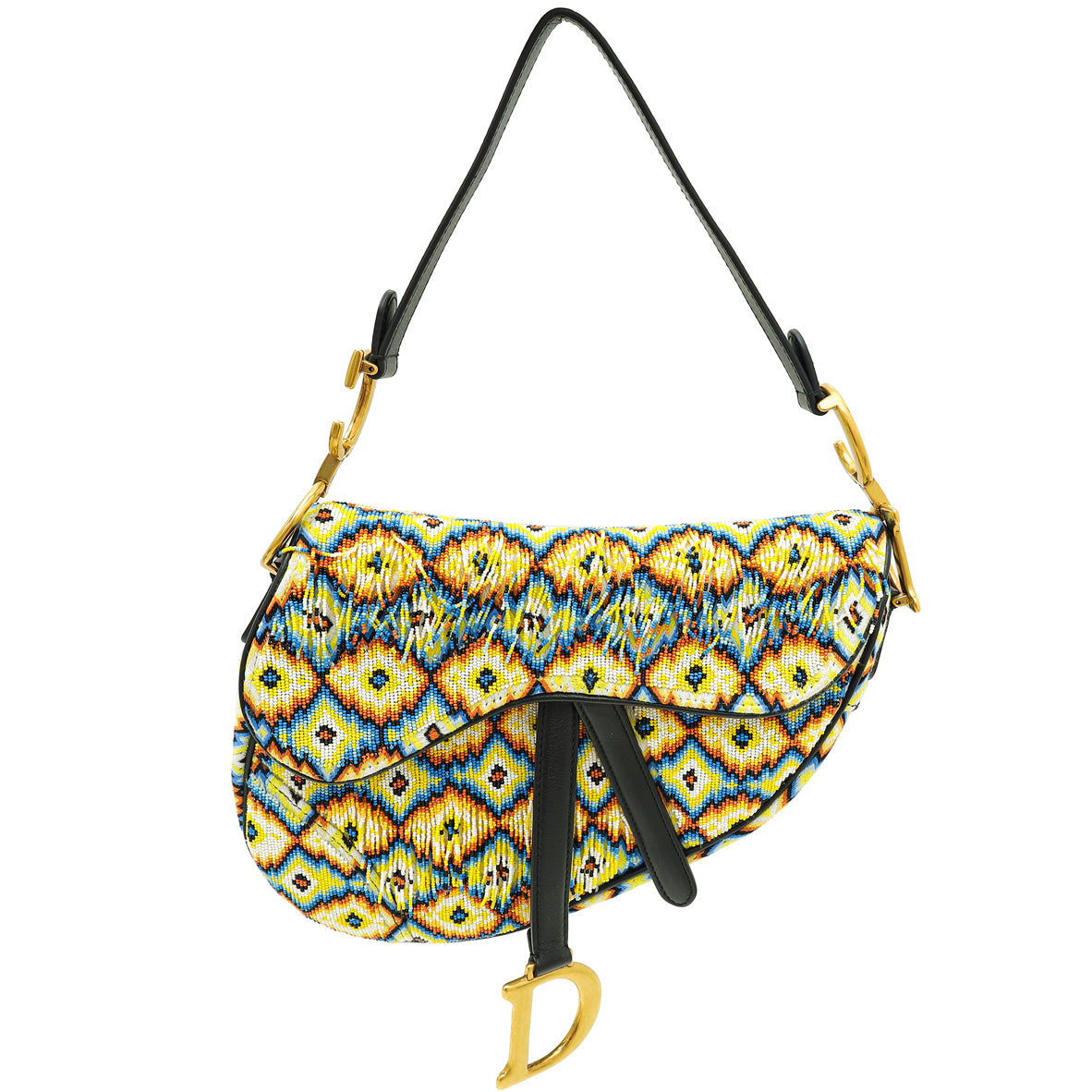 Christian Dior Multicolor Saddle All-Over Embroidered with Beads and Fringes Medium Bag-Christian Dior-THE CLOSET