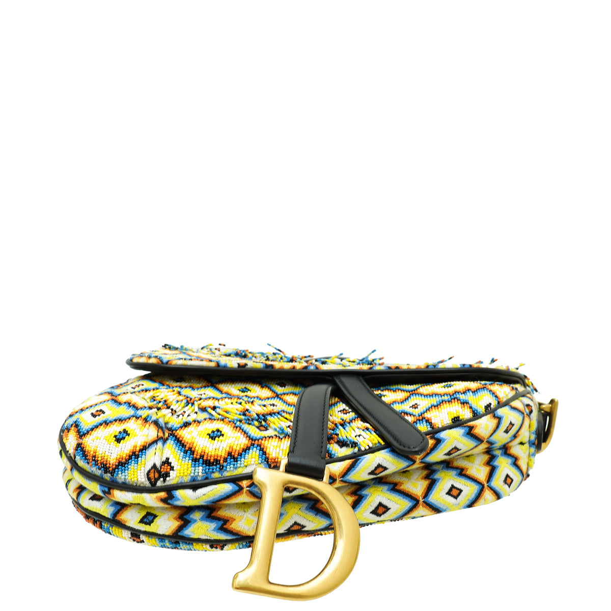 Christian Dior Multicolor Saddle All-Over Embroidered with Beads and Fringes Medium Bag