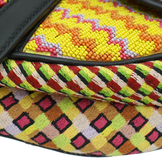 Christian Dior Multicolor Embroidered Fringe Beaded Saddle Mini Bag