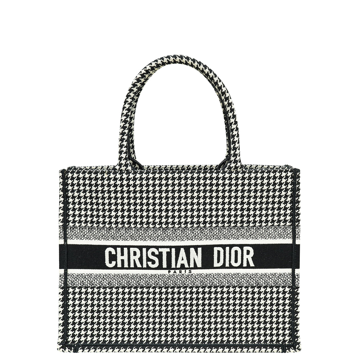 Christian Dior Bicolor Houndstooth Embroidery Book Tote Medium Bag W/ "Habibti"-Christian Dior-THE CLOSET