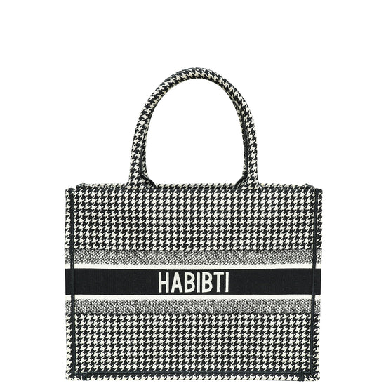 Christian Dior Bicolor Houndstooth Embroidery Book Tote Medium Bag W/ "Habibti"