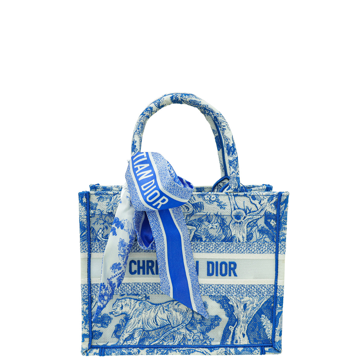 Christian Dior Toile De Jouy Embroidered Mesh Book Tote Small Bag W/Twilly-Christian Dior-THE CLOSET