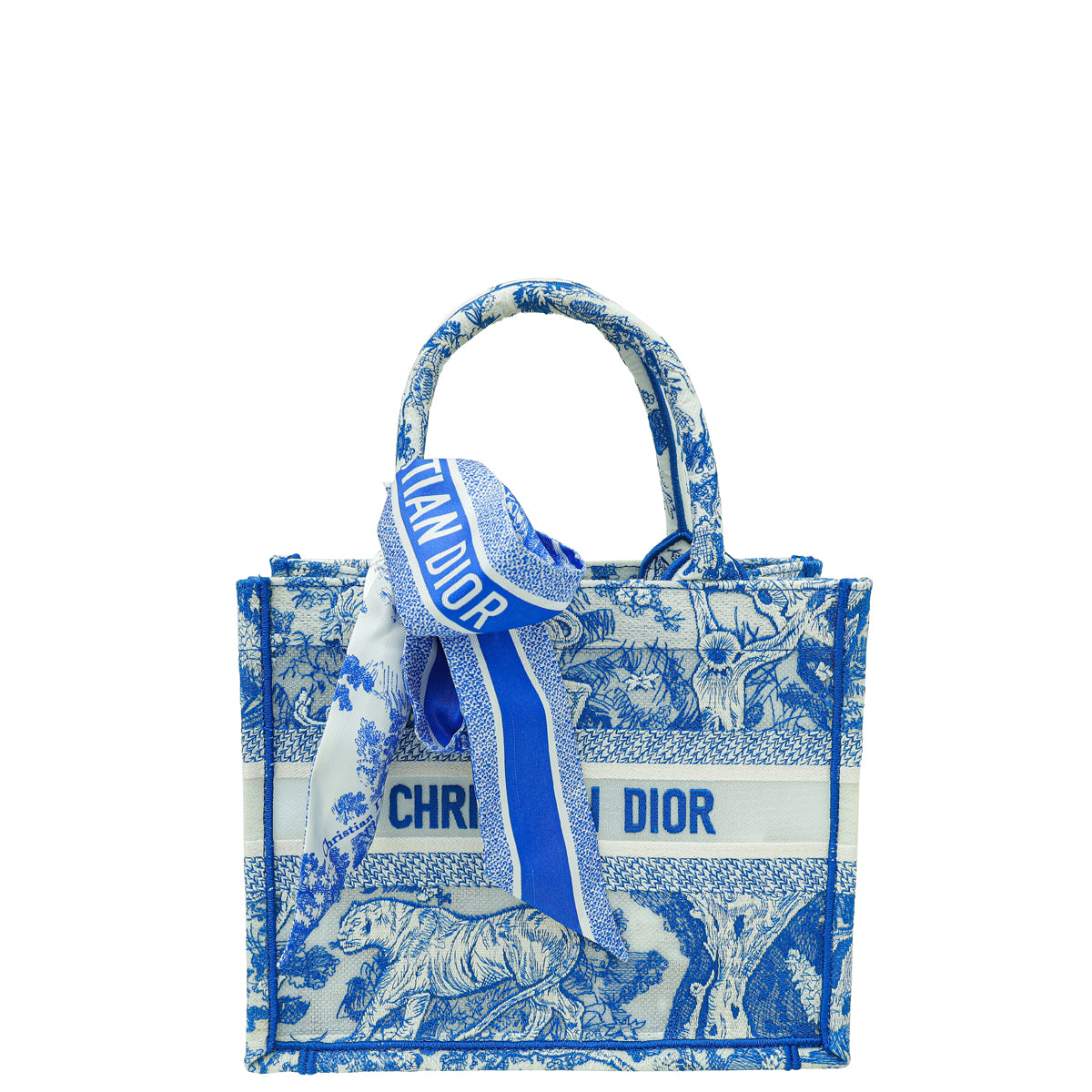Christian Dior Toile De Jouy  Embroidered Mesh Book Tote Small Bag W/Twilly