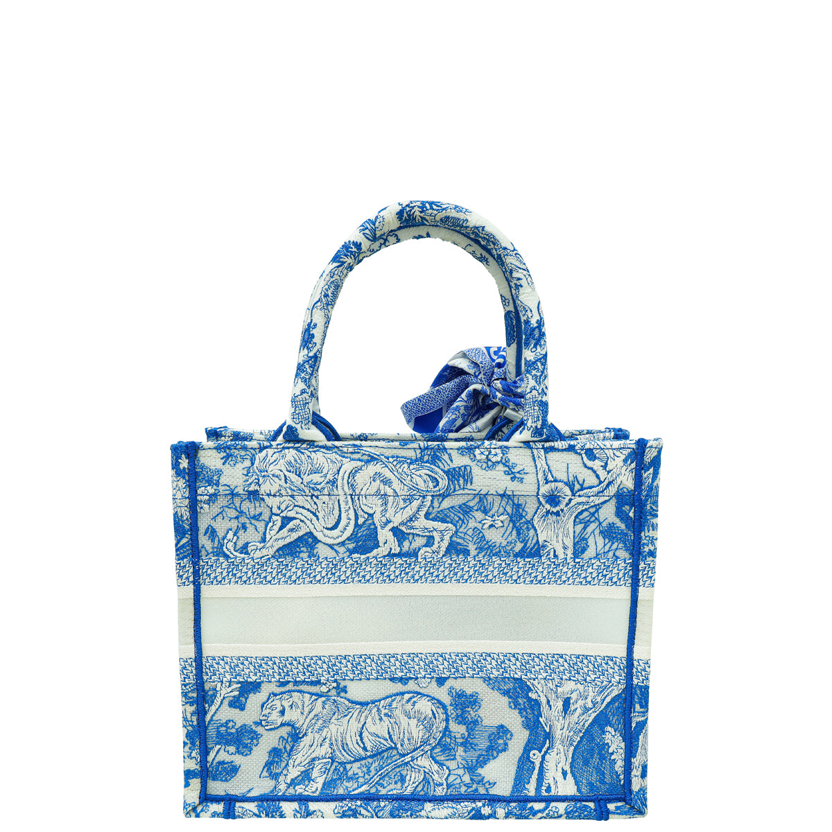 Christian Dior Toile De Jouy Embroidered Mesh Book Tote Small Bag W/Twilly-Christian Dior-THE CLOSET