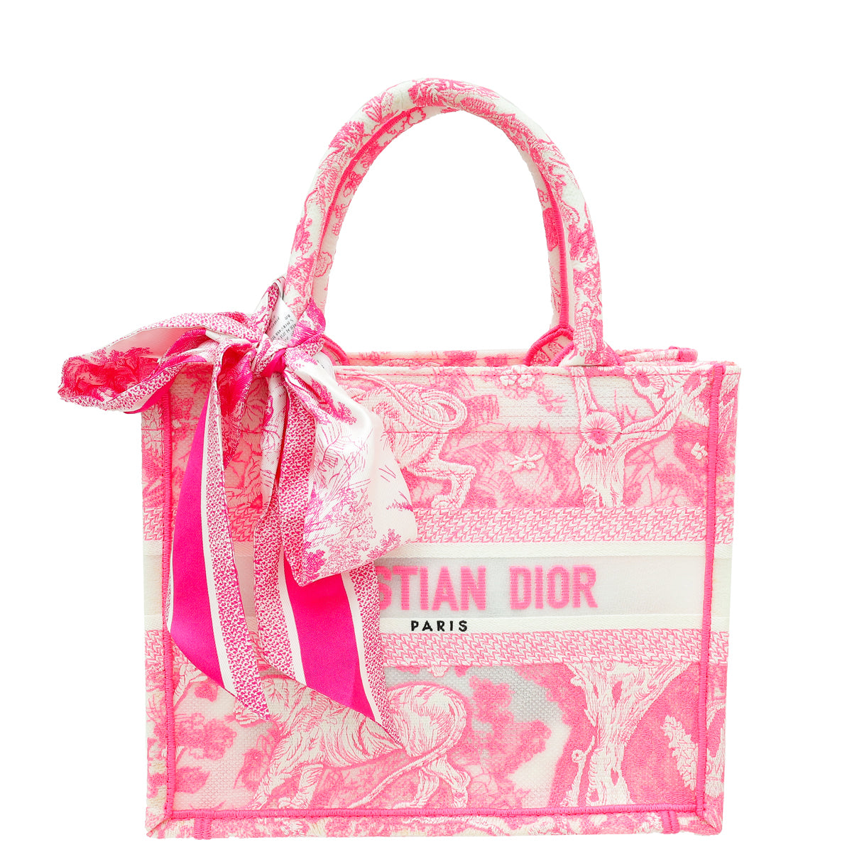 Christian Dior Bicolor Toile De Jouy Embroidered Mesh Book Tote Small Bag W/ Twilly