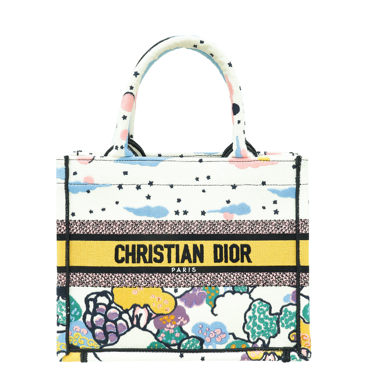 Christian Dior White Multicolor "Latte Ciel de Rêve Embroidery" Motif Book Tote  Small Bag