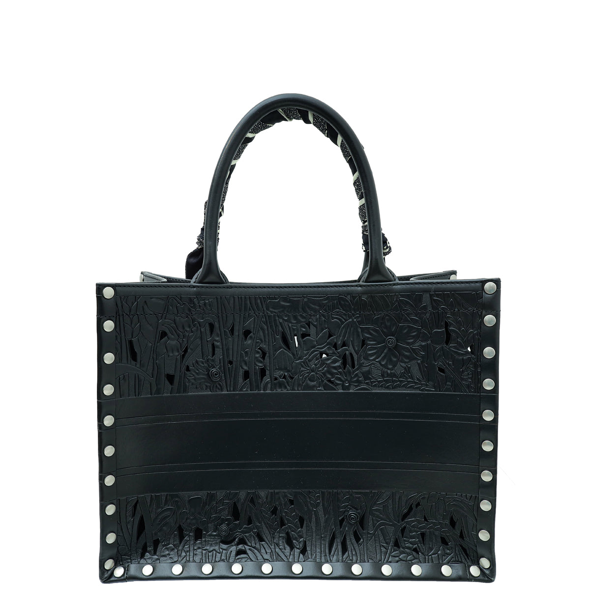 Christian Dior Black Laser Cut Studded Book Medium Tote Bag W/ Twilly-Christian Dior-THE CLOSET