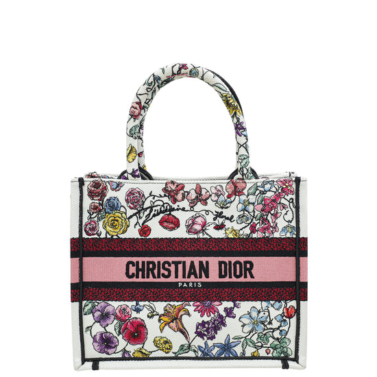 Christian Dior White Multicolor Book Tote Florilegio Embroidery Small Bag