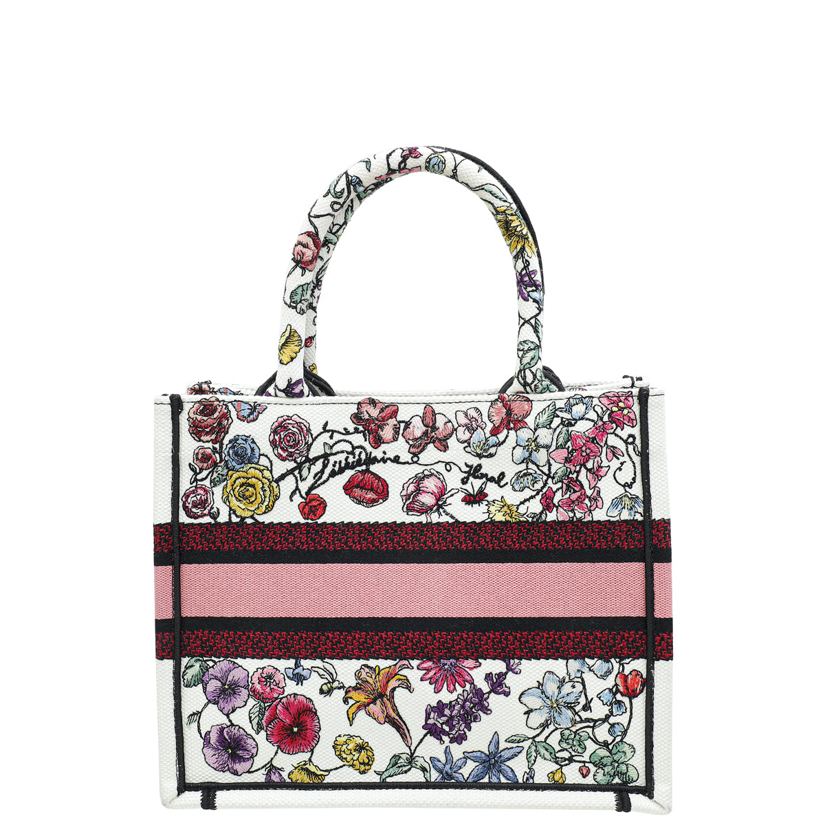 Christian Dior White Multicolor Book Tote Florilegio Embroidery Small Bag-Christian Dior-THE CLOSET