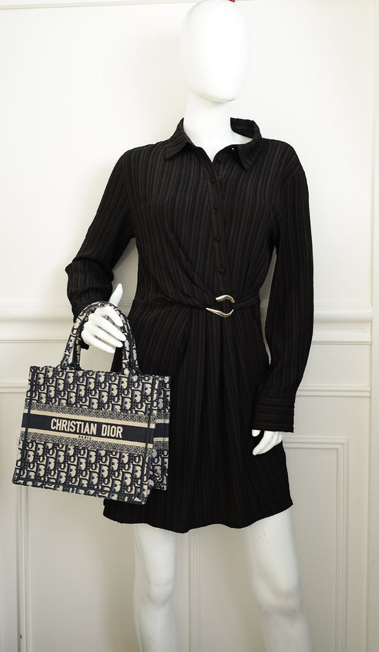 Christian Dior Navy Blue Oblique Small Book Tote Bag w/ UP INITIALS