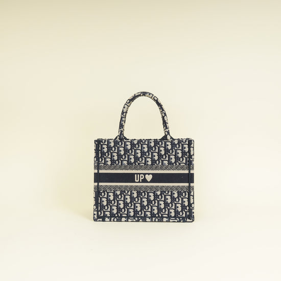 Christian Dior Navy Blue Oblique Small Book Tote Bag w/ UP INITIALS