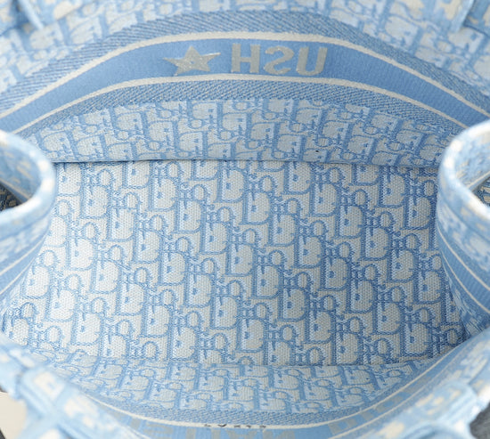 Christian Dior Light Blue Oblique Book Medium Tote Bag