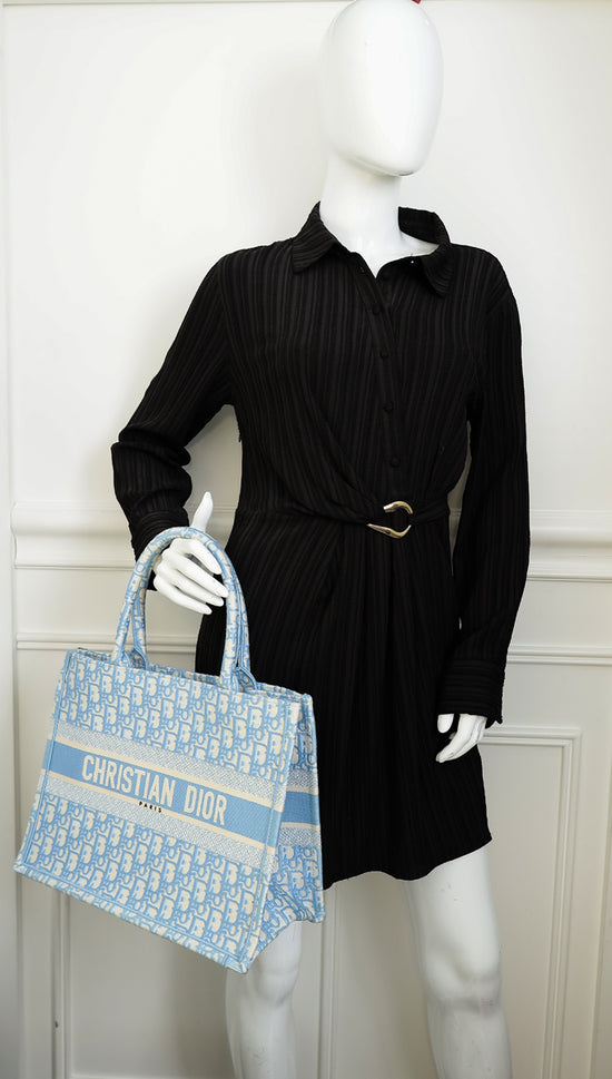 Christian Dior Light Blue Oblique Book Medium Tote Bag