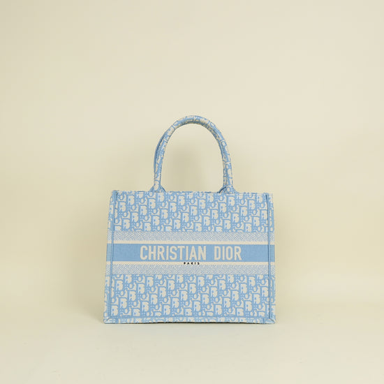 Christian Dior Light Blue Oblique Book Medium Tote Bag