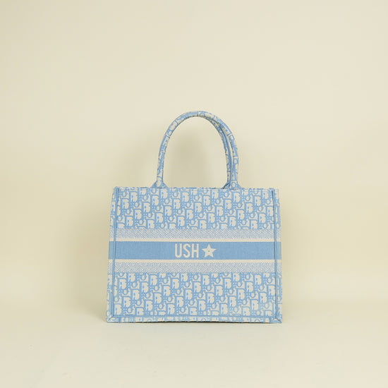 Christian Dior Light Blue Oblique Book Medium Tote Bag