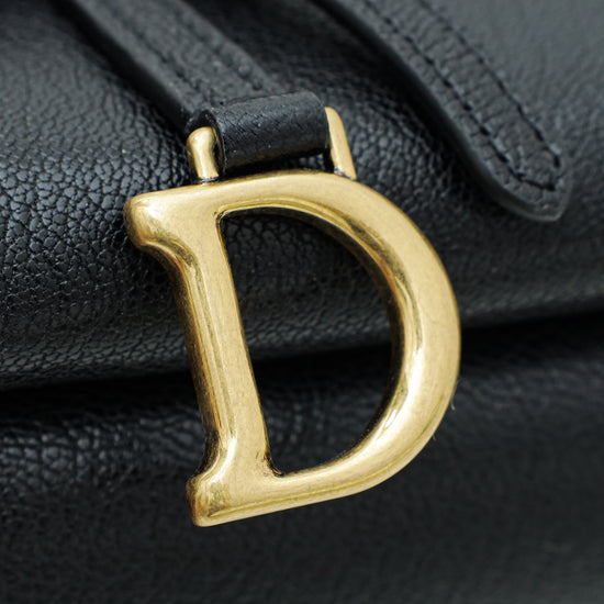 Christian Dior Black Goatskin Double Saddle Pouch Crossbody Bag