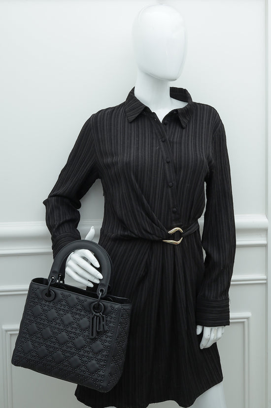 Christian Dior So Black Supple Lady Dior Studded Medium Bag