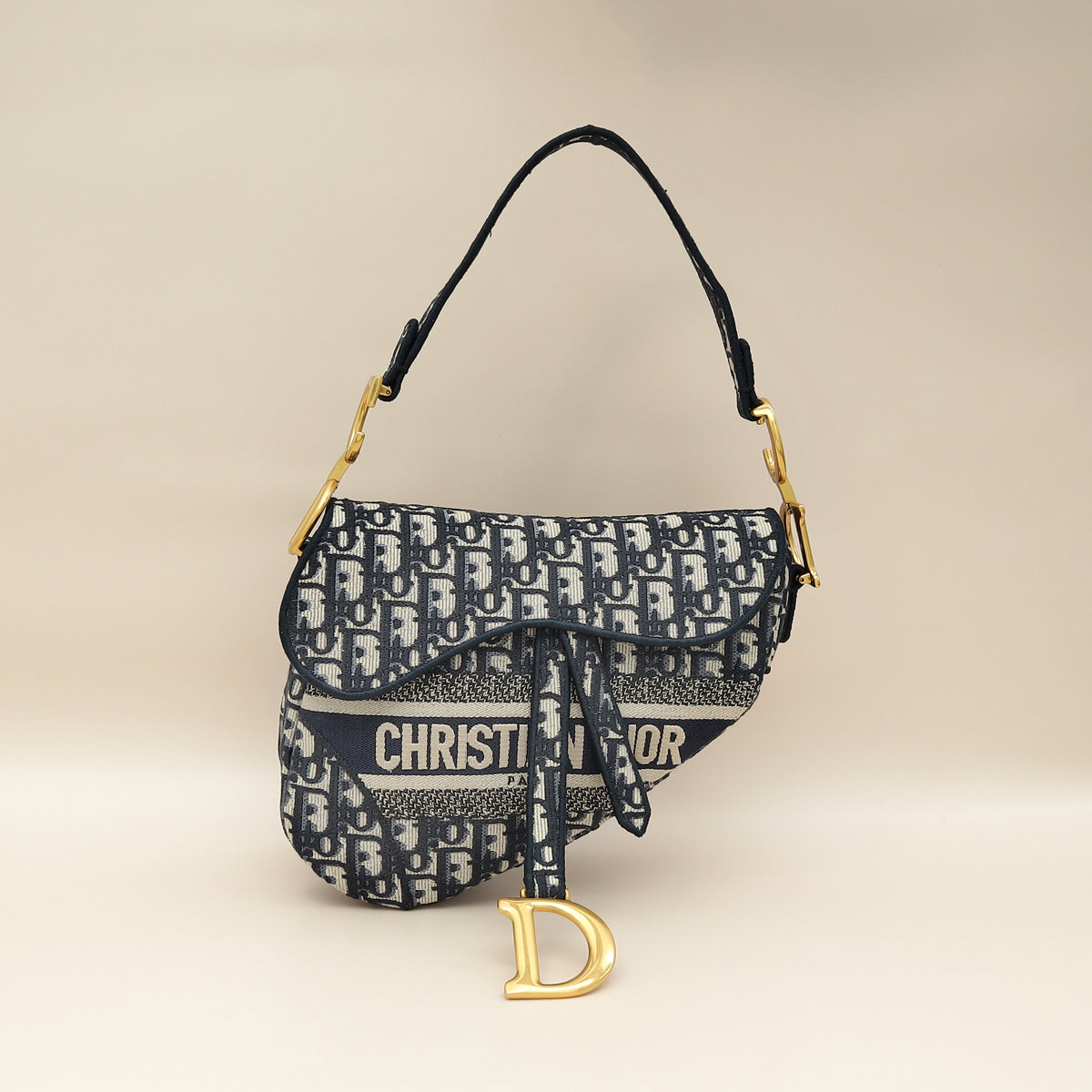 Christian Dior Navy Blue Oblique Saddle Medium Bag-Christian Dior-THE CLOSET
