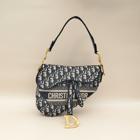 Christian Dior Navy Blue Oblique Saddle Medium Bag