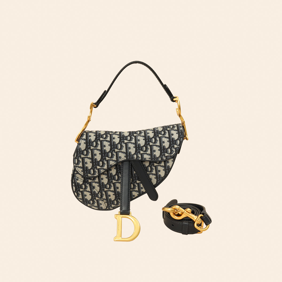 Christian Dior Navy Blue Mini Saddle Bag w/Strap-Christian Dior-THE CLOSET