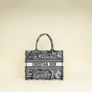 Christian Dior Bicolor Toile De Jouy Reverse Embroidered Book Medium Tote Bag