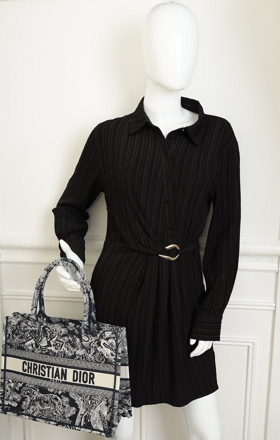 Christian Dior Bicolor Toile De Jouy Reverse Embroidered Book Medium Tote Bag