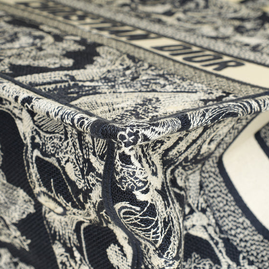 Christian Dior Bicolor Toile De Jouy Reverse Embroidered Book Medium Tote Bag