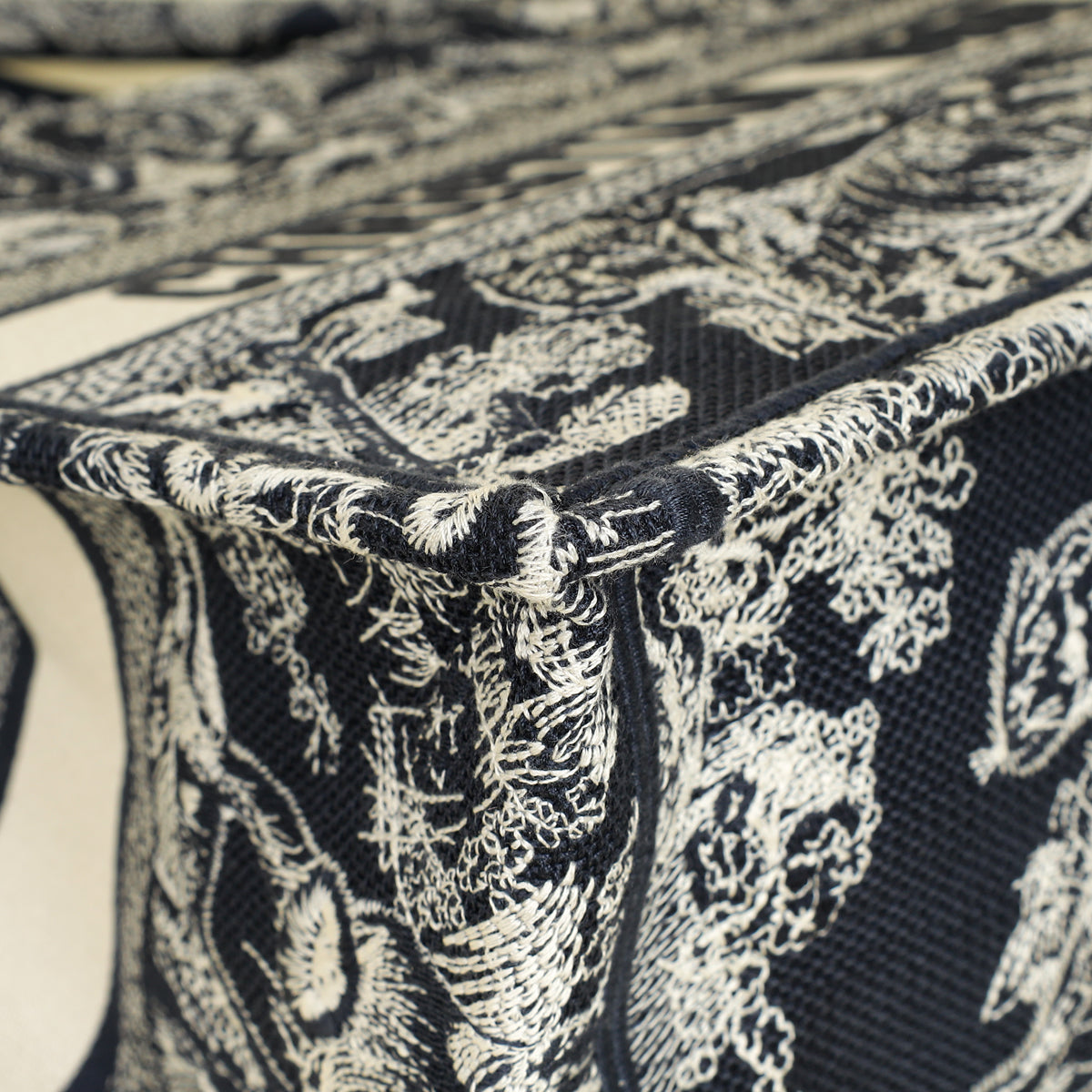 Christian Dior Bicolor Toile De Jouy Reverse Embroidered Book Medium Tote Bag