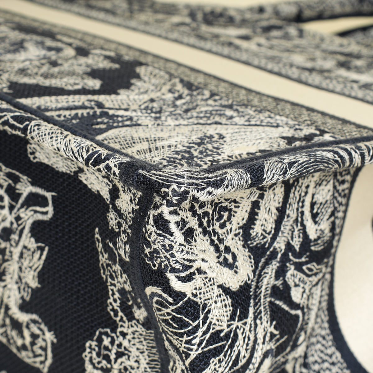 Christian Dior Bicolor Toile De Jouy Reverse Embroidered Book Medium Tote Bag