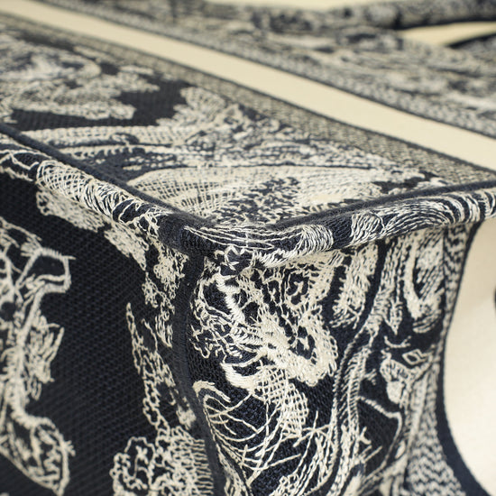 Christian Dior Bicolor Toile De Jouy Reverse Embroidered Book Medium Tote Bag