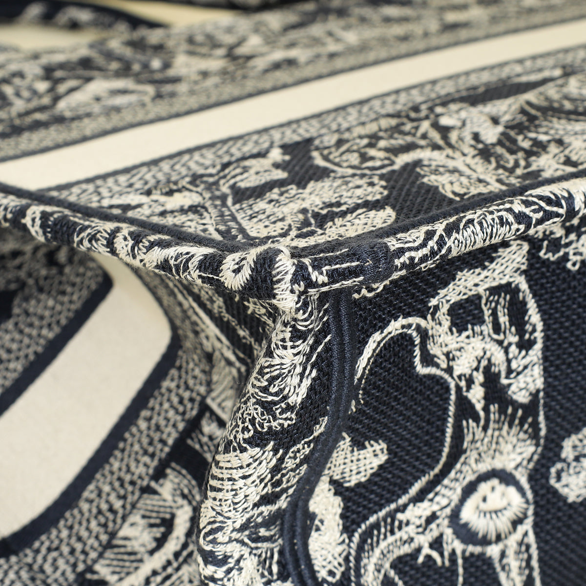 Christian Dior Bicolor Toile De Jouy Reverse Embroidered Book Medium Tote Bag