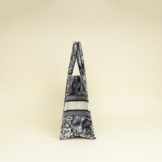 Christian Dior Bicolor Toile De Jouy Reverse Embroidered Book Medium Tote Bag