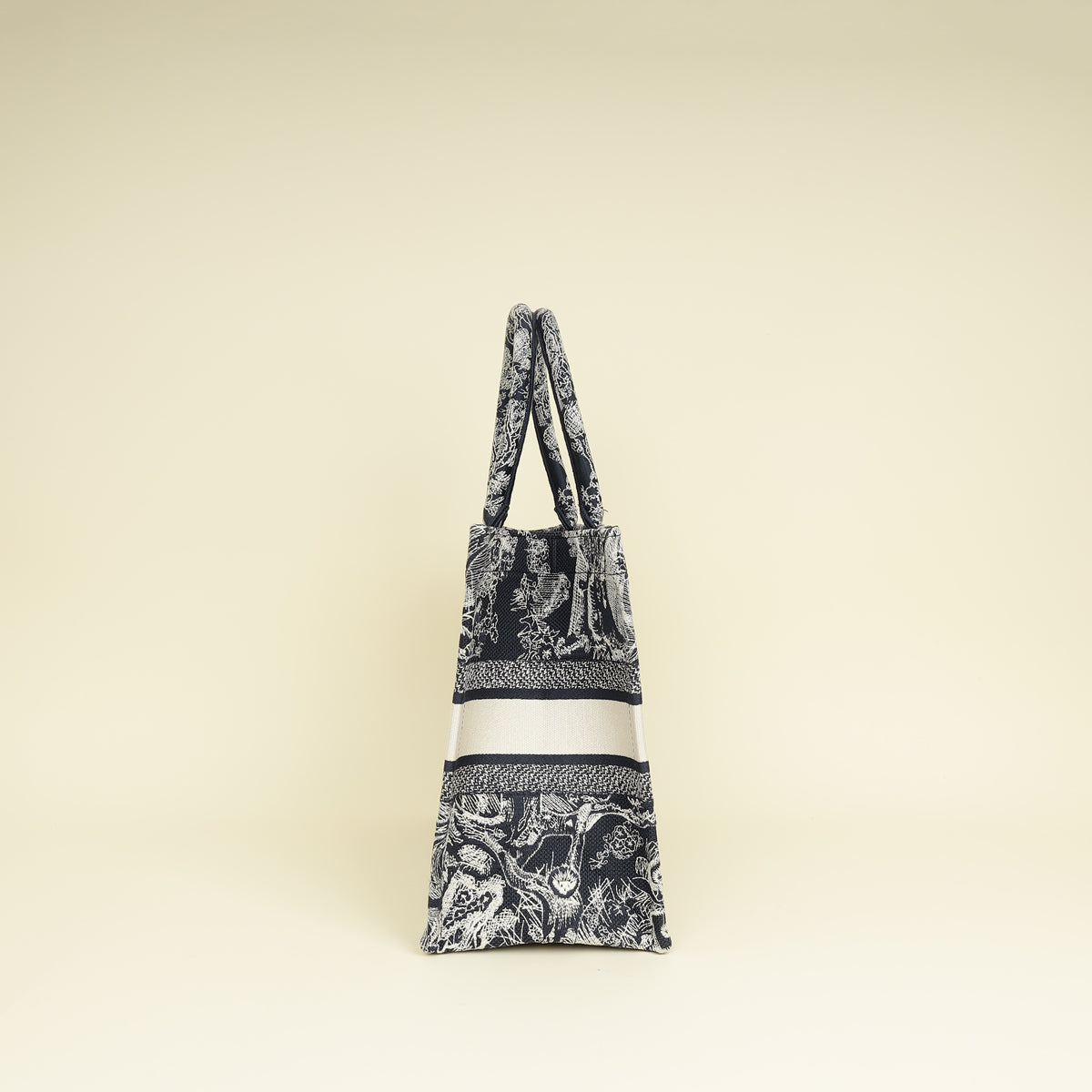 Christian Dior Bicolor Toile De Jouy Reverse Embroidered Book Medium Tote Bag