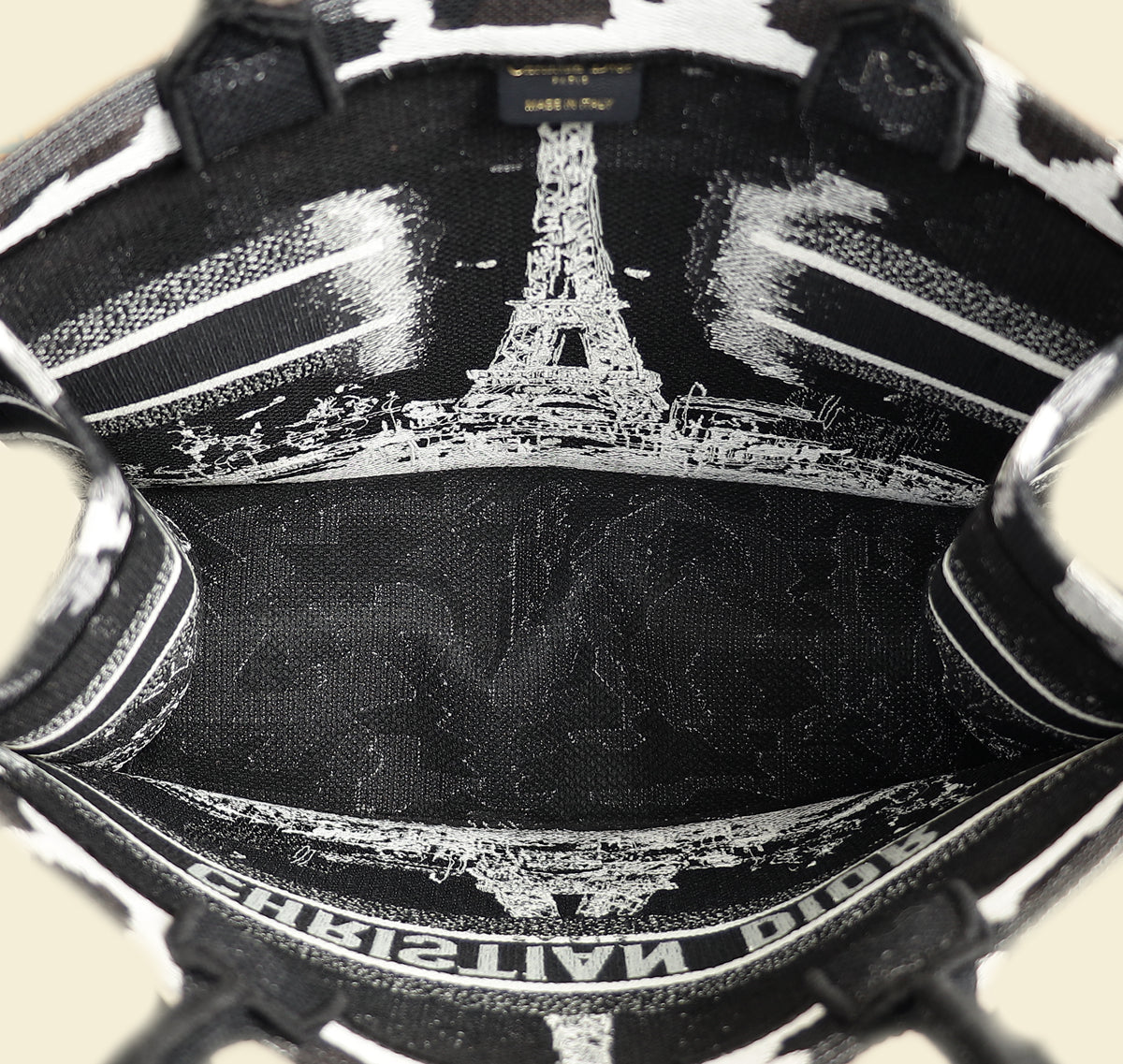 Christian Dior Paris w/ Eiffel Tower Embroidered Book Medium Tote Bag